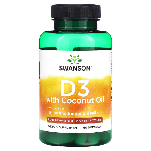85a6c4bf-00fa-470d-9672-a39457c63bcf.png Vitamina D3 5000ui con Aceite de Coco - 60 softgels / Swanson - Imagen 1