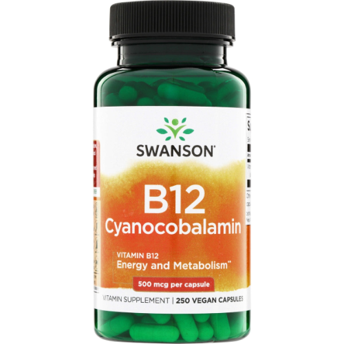 f2fae552-5eb9-445f-abe2-3bbbbebe6fd3.png Vitamina B12 Cianocobalamina 500mg - 250 caps / Swanson - Imagen 1